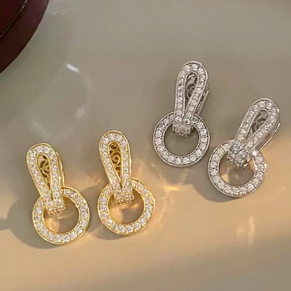 Interlocked Oval Circle Pave CZ Drop Huggie Earring