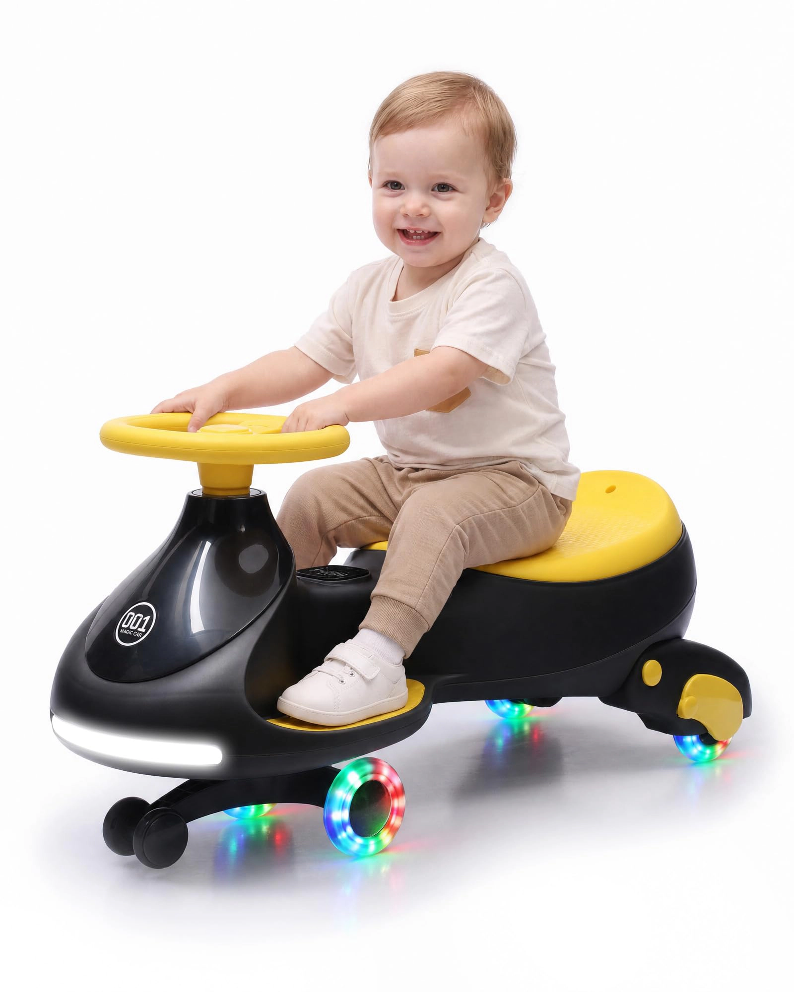 12V Electric Wiggle Car for Kids, 2-in-1 Swing with Pedal, Anti-Rollover, 130Lbs Capacity, Flashing Wheels & Music