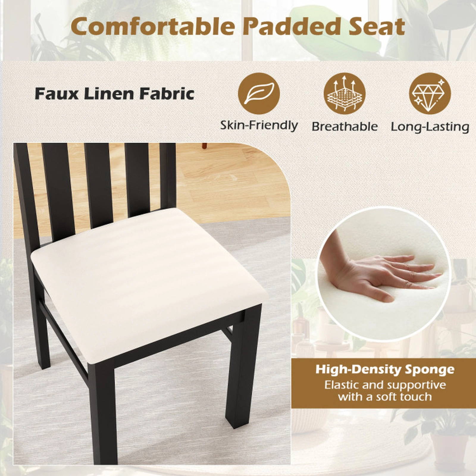 SUGIFT Black High Back Padded Seat and Rubber Wood Frame Set of 2 Dining Chairs