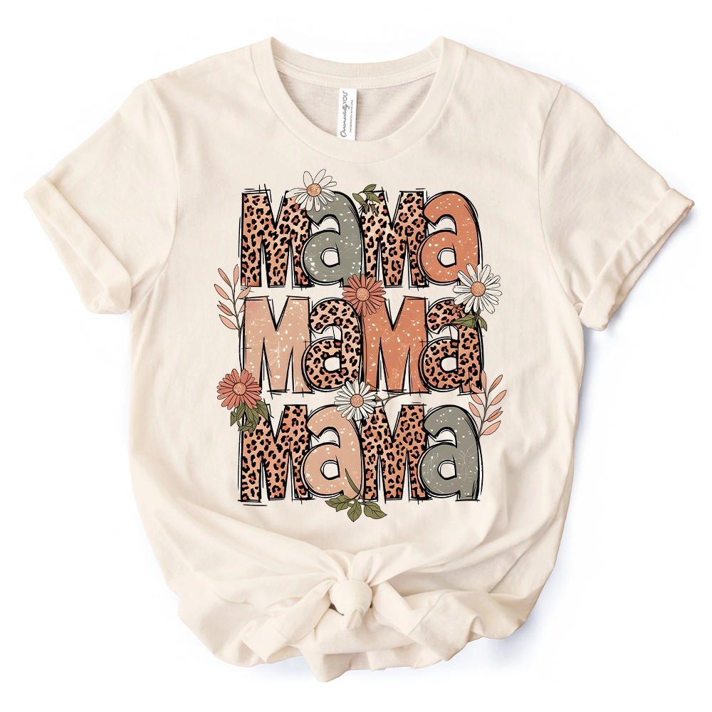 OrnamentallyYou Womens Leopard Mama Floral Retro T-Shirt