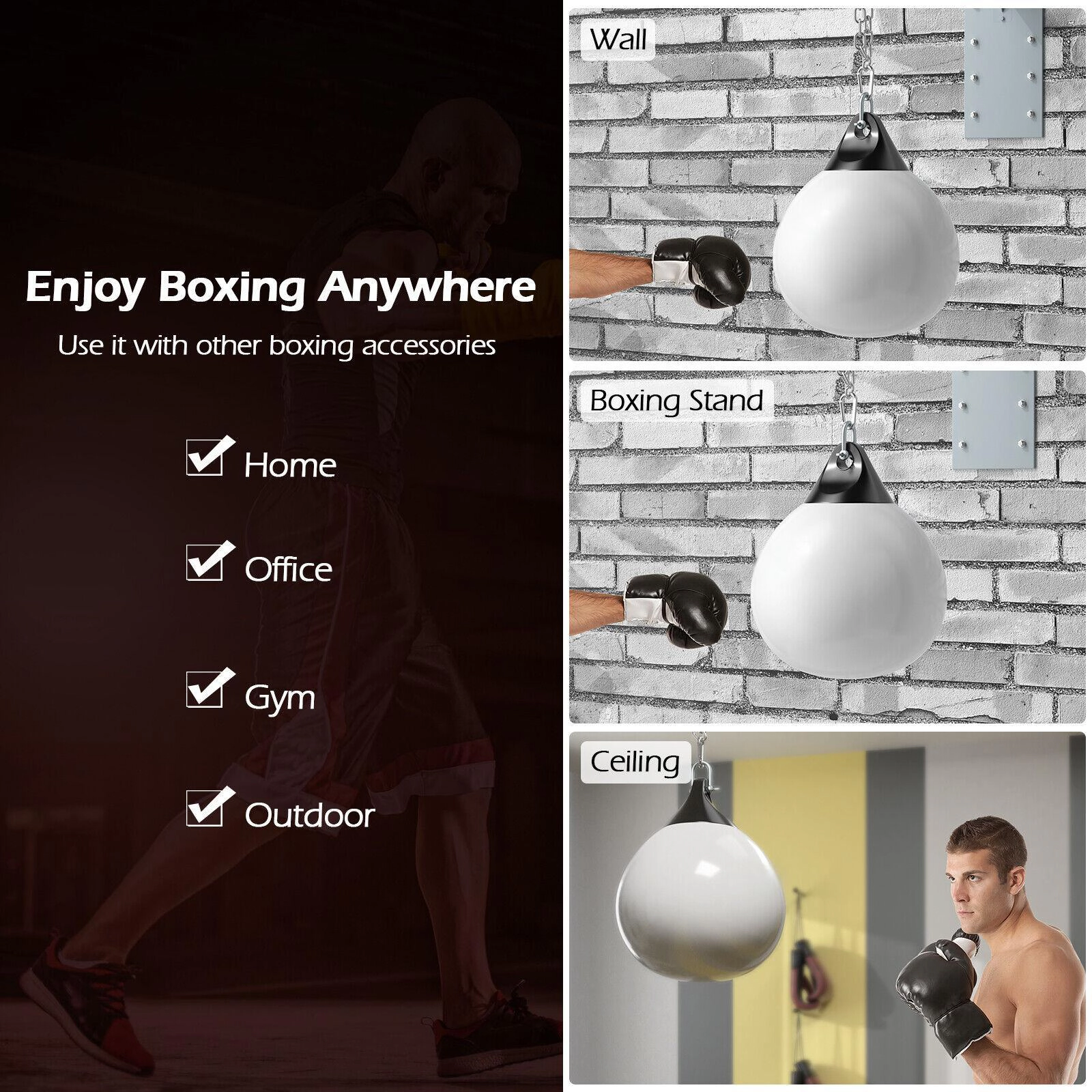 SUGIFT Adult Water Punching Bag with 39-in Hanging Chain 18-in Dia 23-in H White