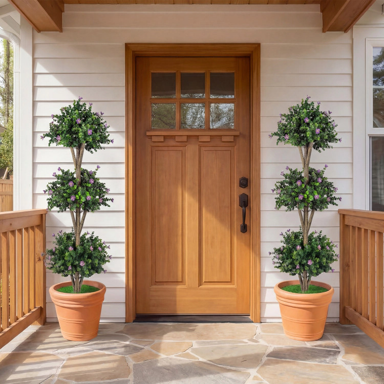 Slickblue Set of 2 Artificial Boxwood Topiary Trees 51in Faux Greenery for Patio Entryway Decor