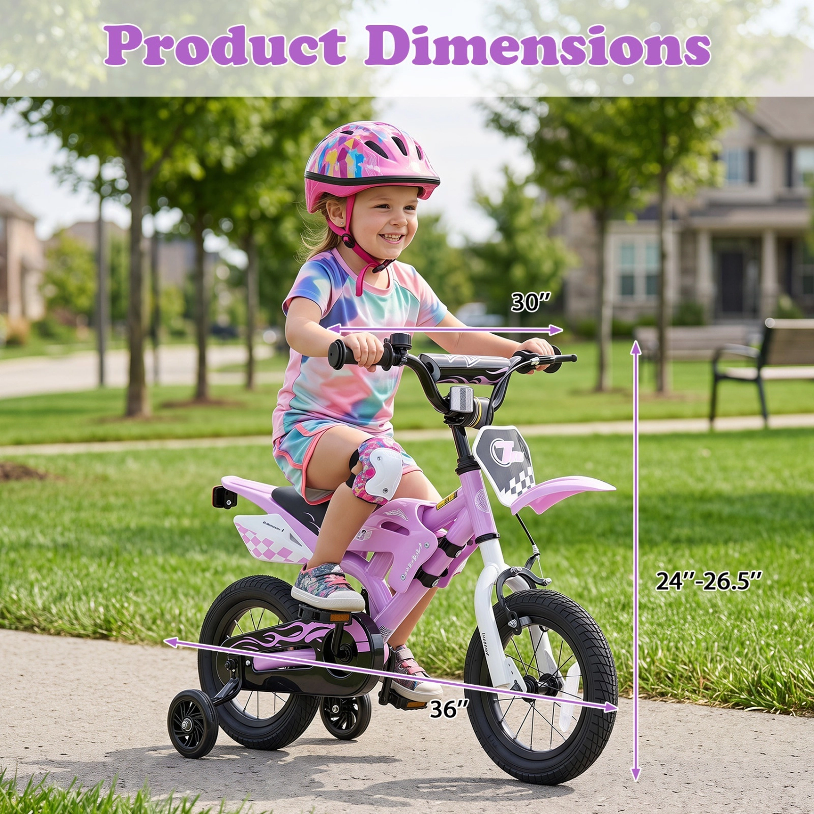 12-in Kids Bike Motorcycle Styled with Training Wheels Number Plate and Adjustable Handlebar for Ages 3-4
