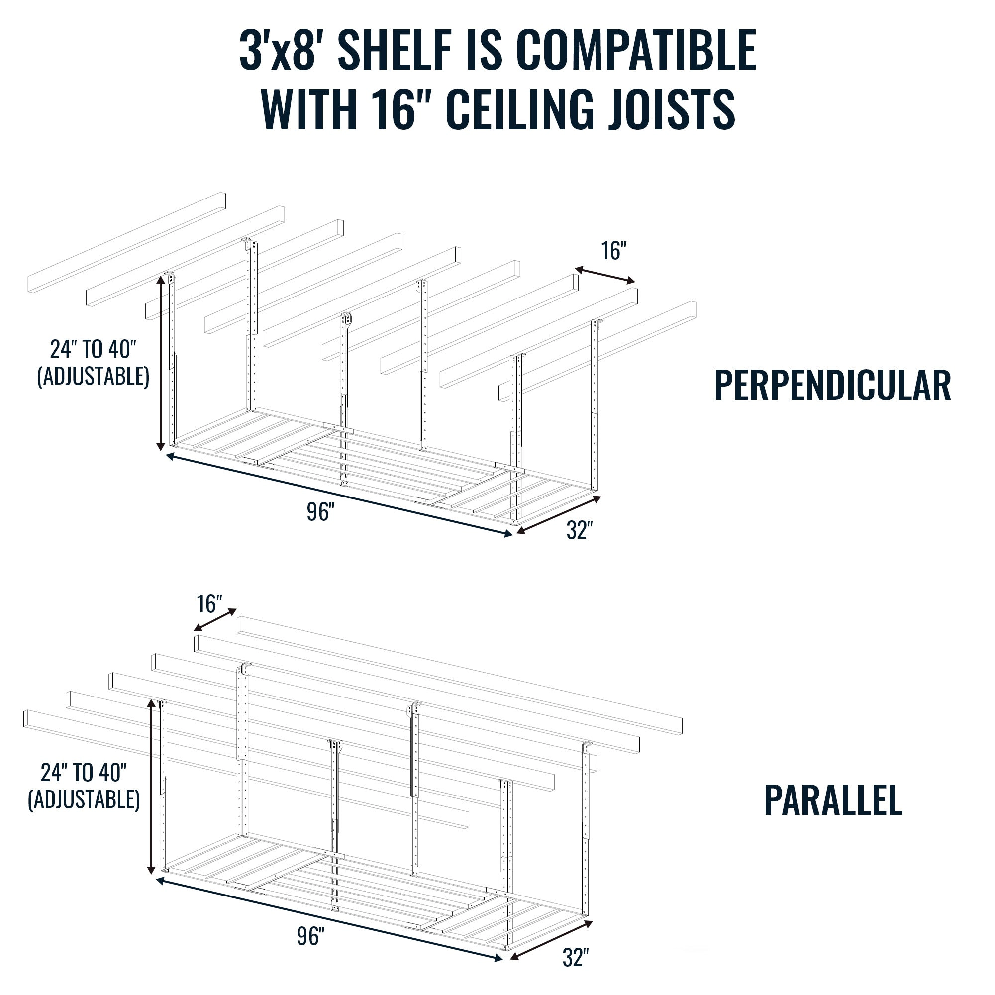 StoreYour 3' x 8' Faber Overhead Garage Shelving, Holds 700 lbs