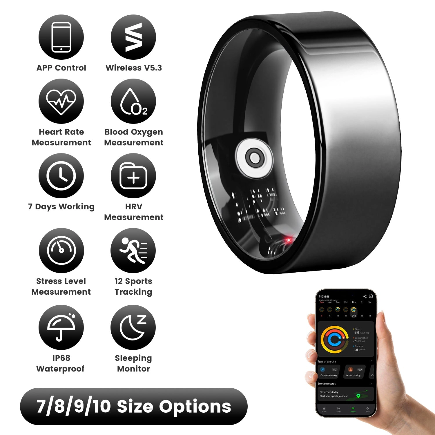 IMounTEK Unisex Titanium Steel Smart Ring Health Tracker