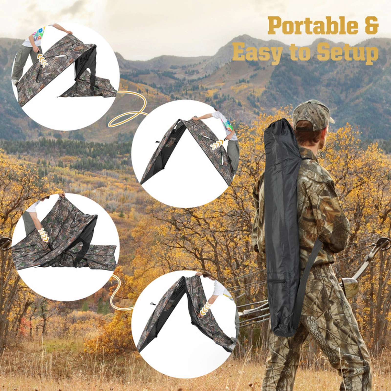 SUGIFT 2-Panel Hunting Ground Blind Pop Up Fence with 3 Shoot Through Ports Camouflage
