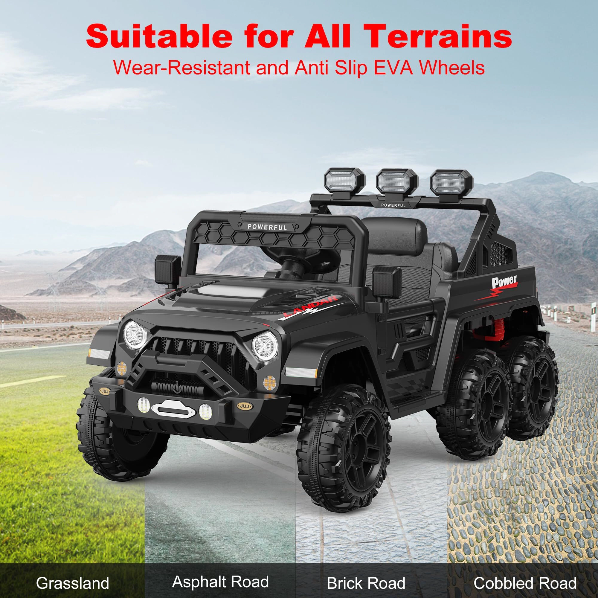 24V 6-Wheel Kids Ride On Truck, 4WD Switchable Electric Vehicles, Remote Control, 3 Speeds, Bluetooth & LED Lights