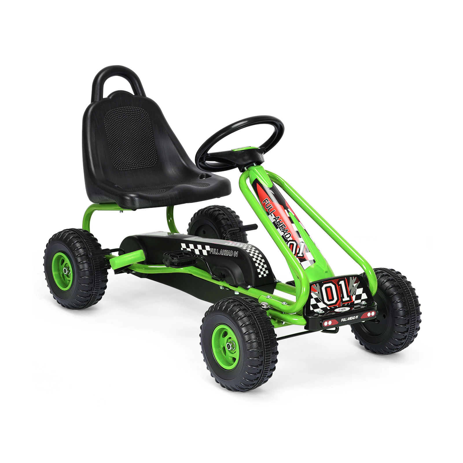 SUGIFT 4-Wheel Pedal Powered Ride-On Go Kart with Adjustable 2-Position Seat 66-lb Capacity Ages 3-6 36-in Frame Green