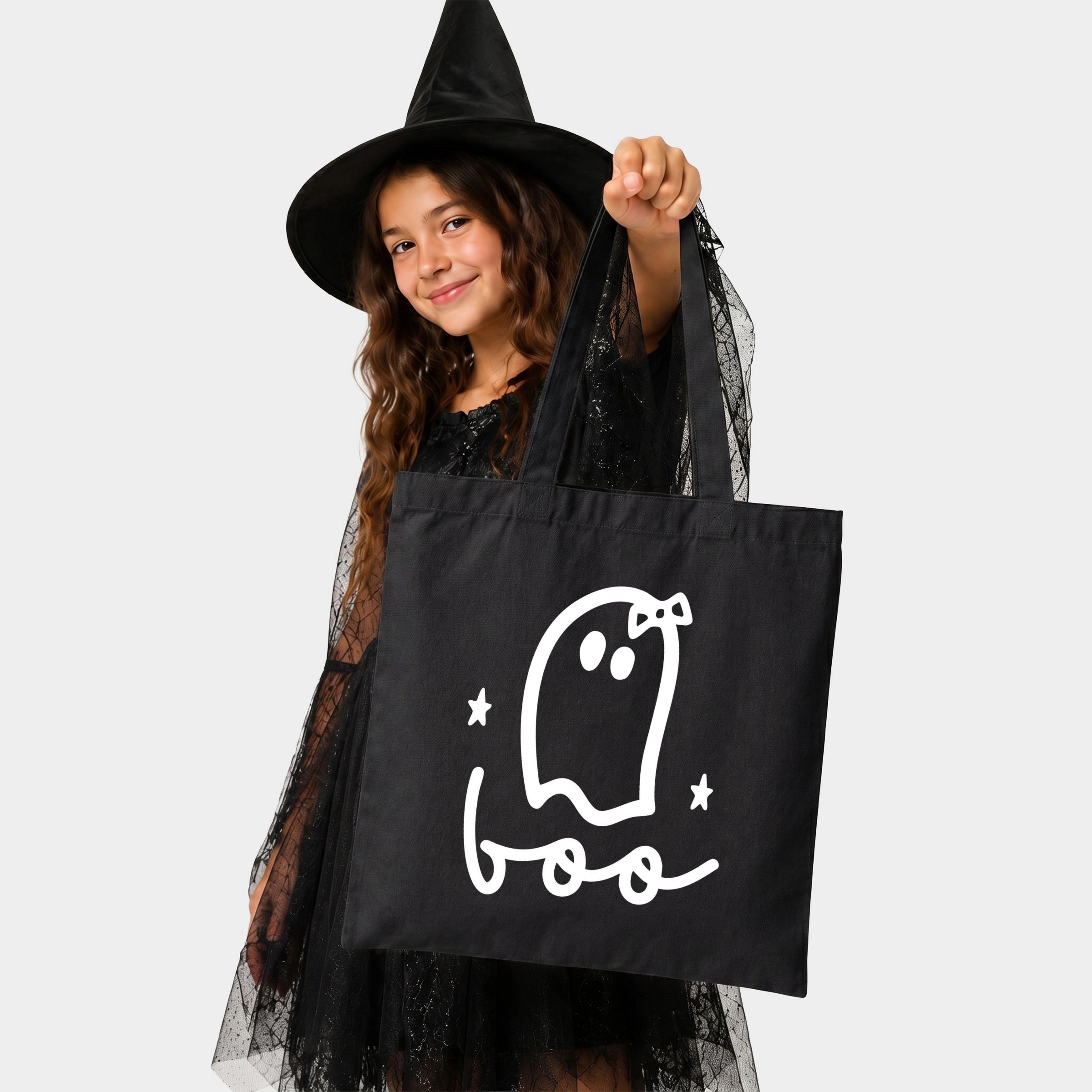 Simply Sage Market - Canvas Tote Boo Ghost Bow