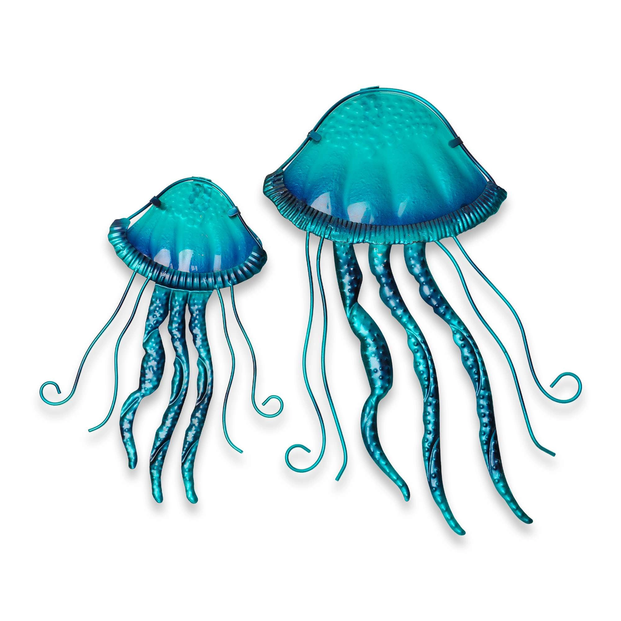 G128 Jellyfish Metal Wall Art Set - Handcrafted Turquoise Coastal Wall Hanging for Indoor Outdoor Decor