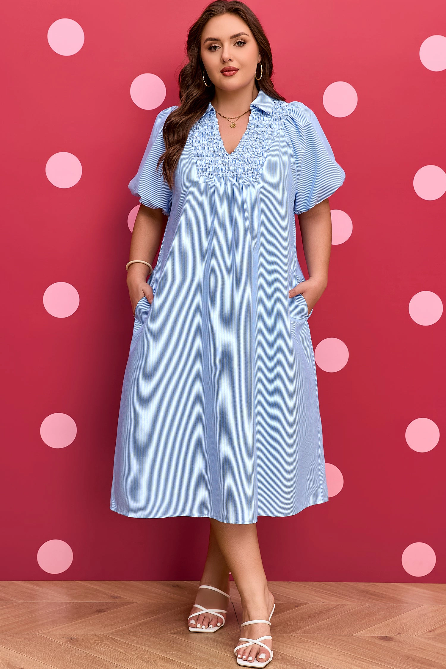 Threaded Pear Women's Julieta Detail Collar Midi PLUS Dress