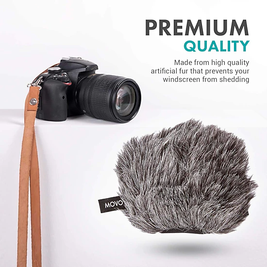Movo WS-G9 Furry Outdoor Microphone Windscreen Muff, Dark Gray