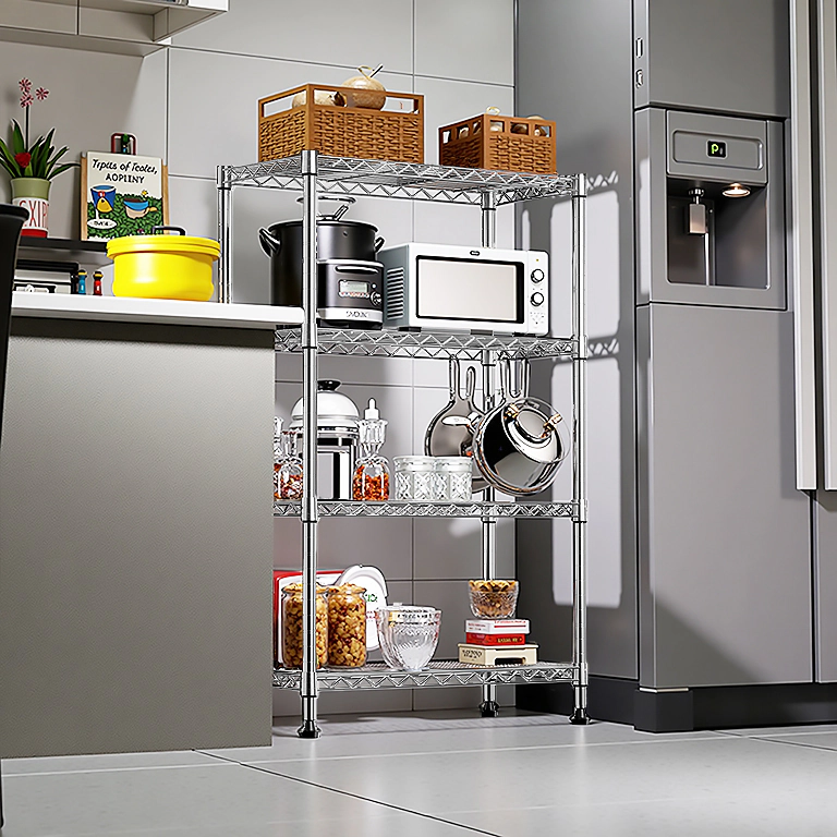 Flynama Steel Master 4 Tier Chrome Wire Shelving 1000lb Heavy Duty Space Saving Rack for Home Kitchen and Office
