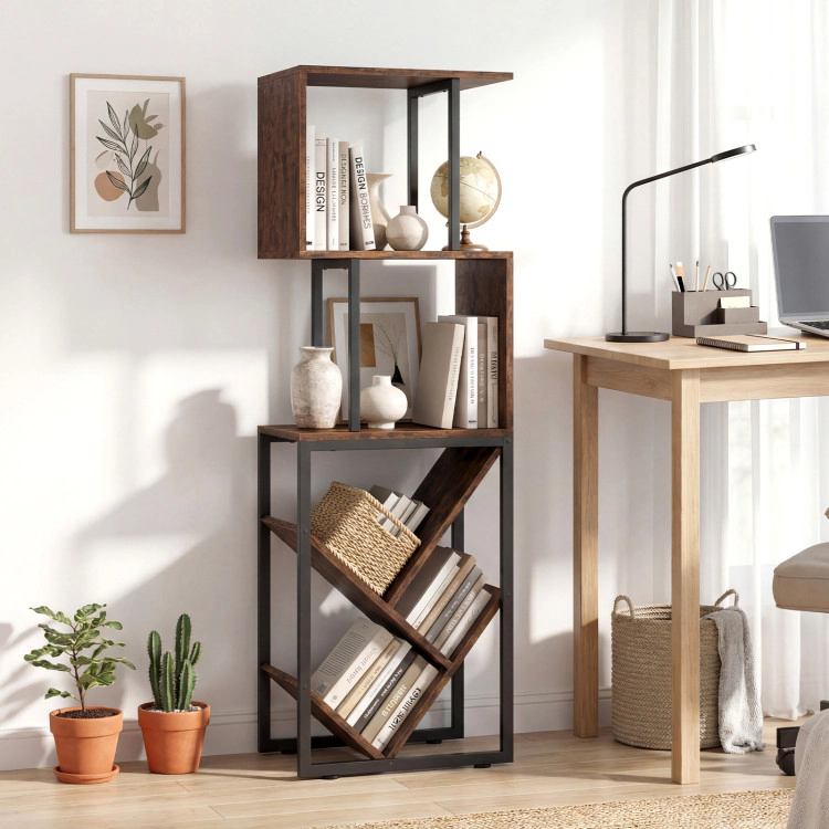 Hivvago 6-Tier Bookshelf Floor Standing Tree S-Shaped Geometric Bookcase with Open Shelves