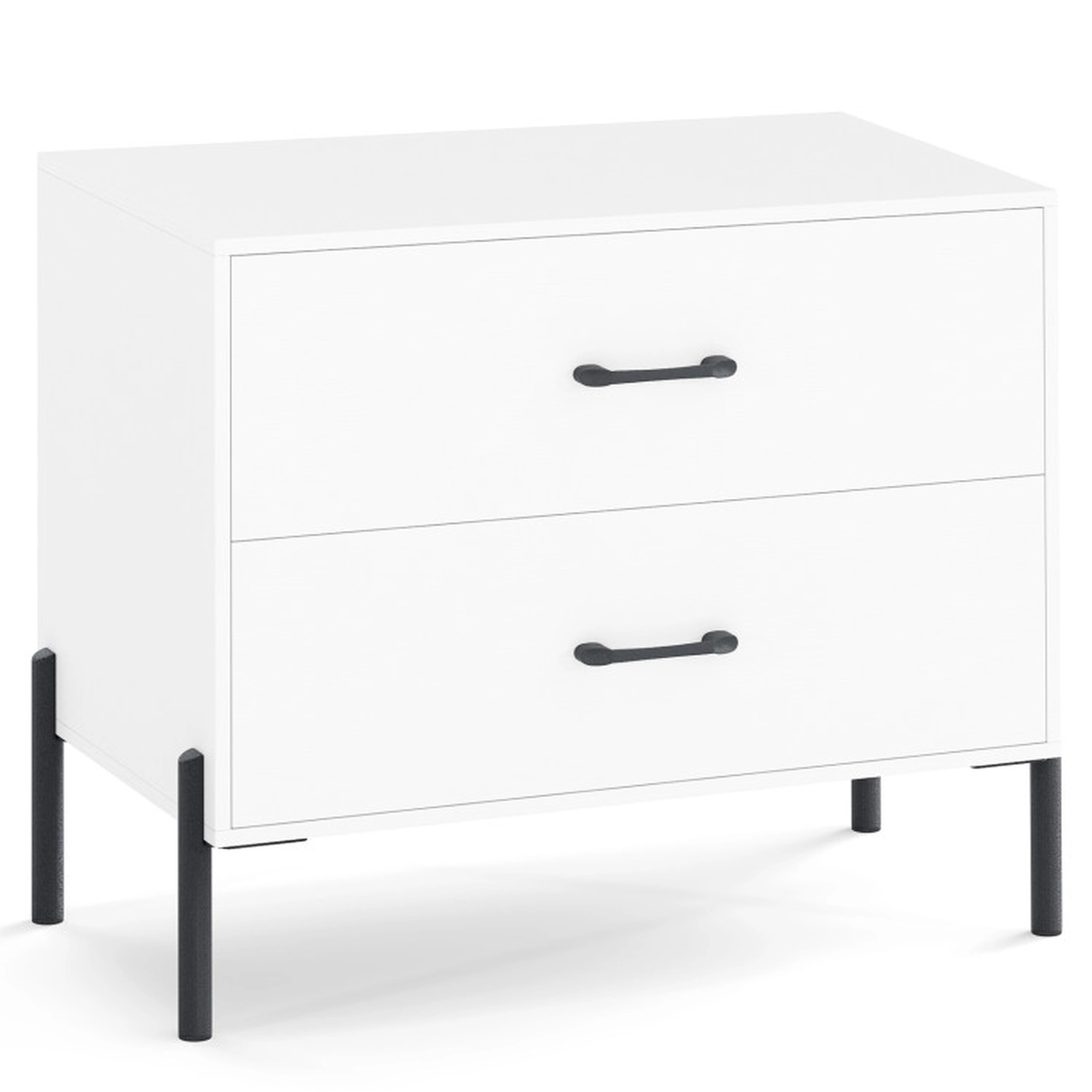 SUGIFT Modern Wooden 2-Drawer Nightstand with Metal Legs & Handles 66-lb Countertop Capacity 44-lb Drawer Capacity White