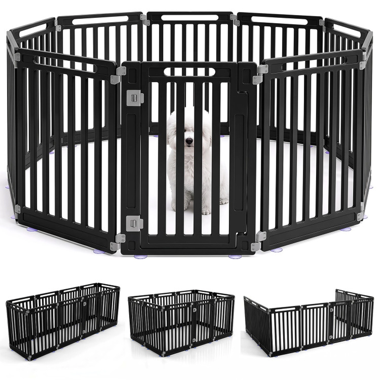 SUGIFT Indoor Outdoor Dog Playpen with 10 Panels 31.5-in Height Black