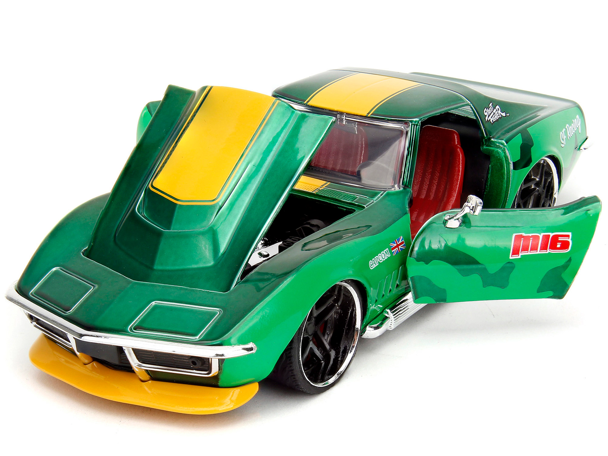 Jada 1969 Chevrolet Corvette Stingray ZL1 Green Metallic with Yellow Stripes and Cammy Diecast Figure "Street
