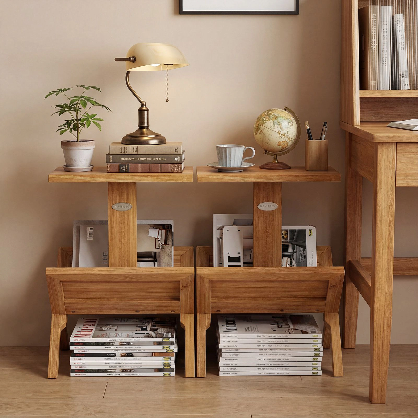 SlickBlue 2-Tier Teak Wood Side Table with Open Storage Shelves