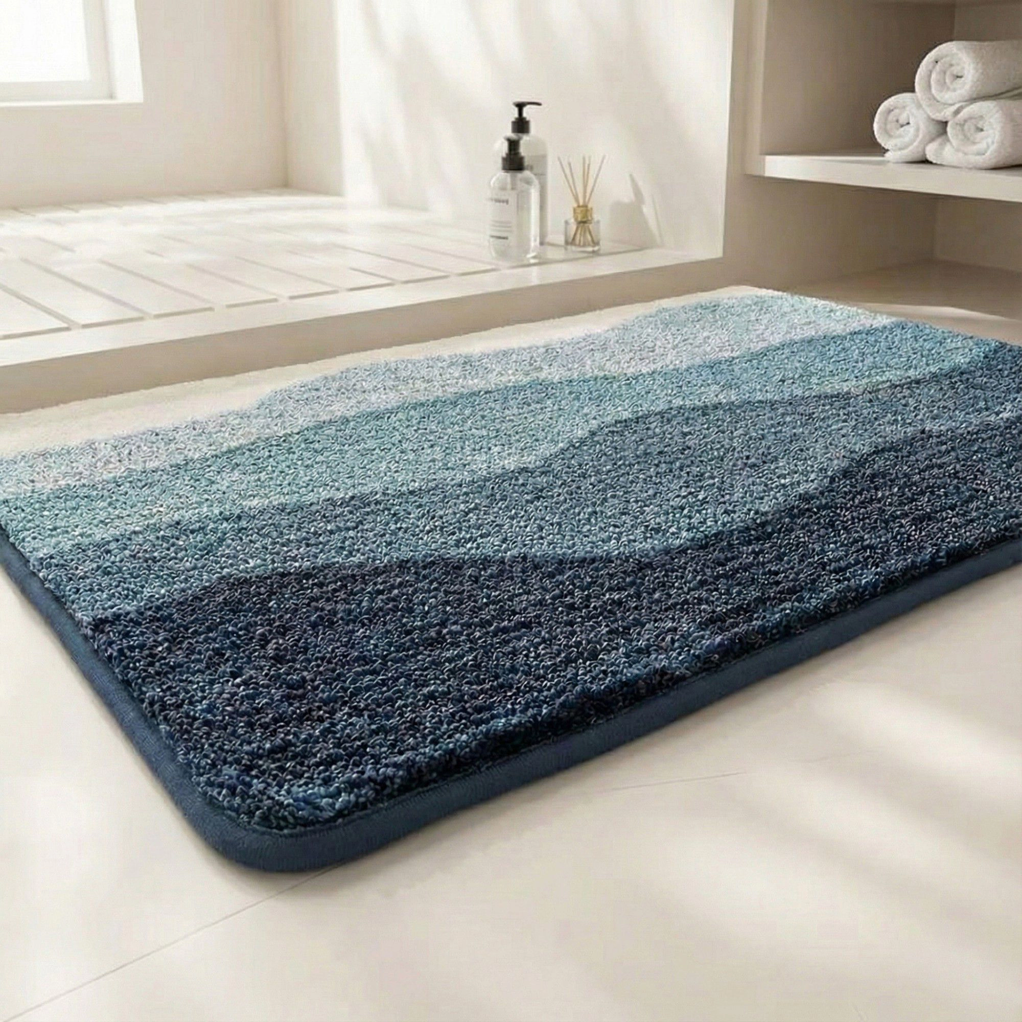 Alilang Unisex Plush Absorbent Bathroom Floor Mat with Layered Wave Pattern Soft Textured Bath Rug for Tub Shower and Si