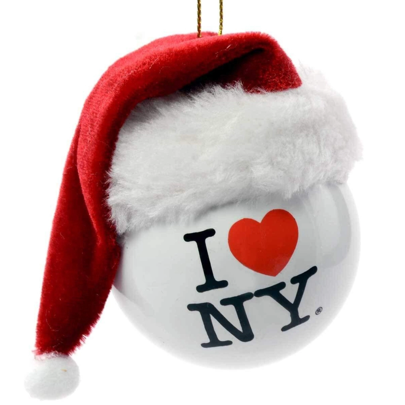 Kurt Adler I Love NY Ball with Fabric Santa Hat Plastic Christmas Tree Ornament 2.4 inch