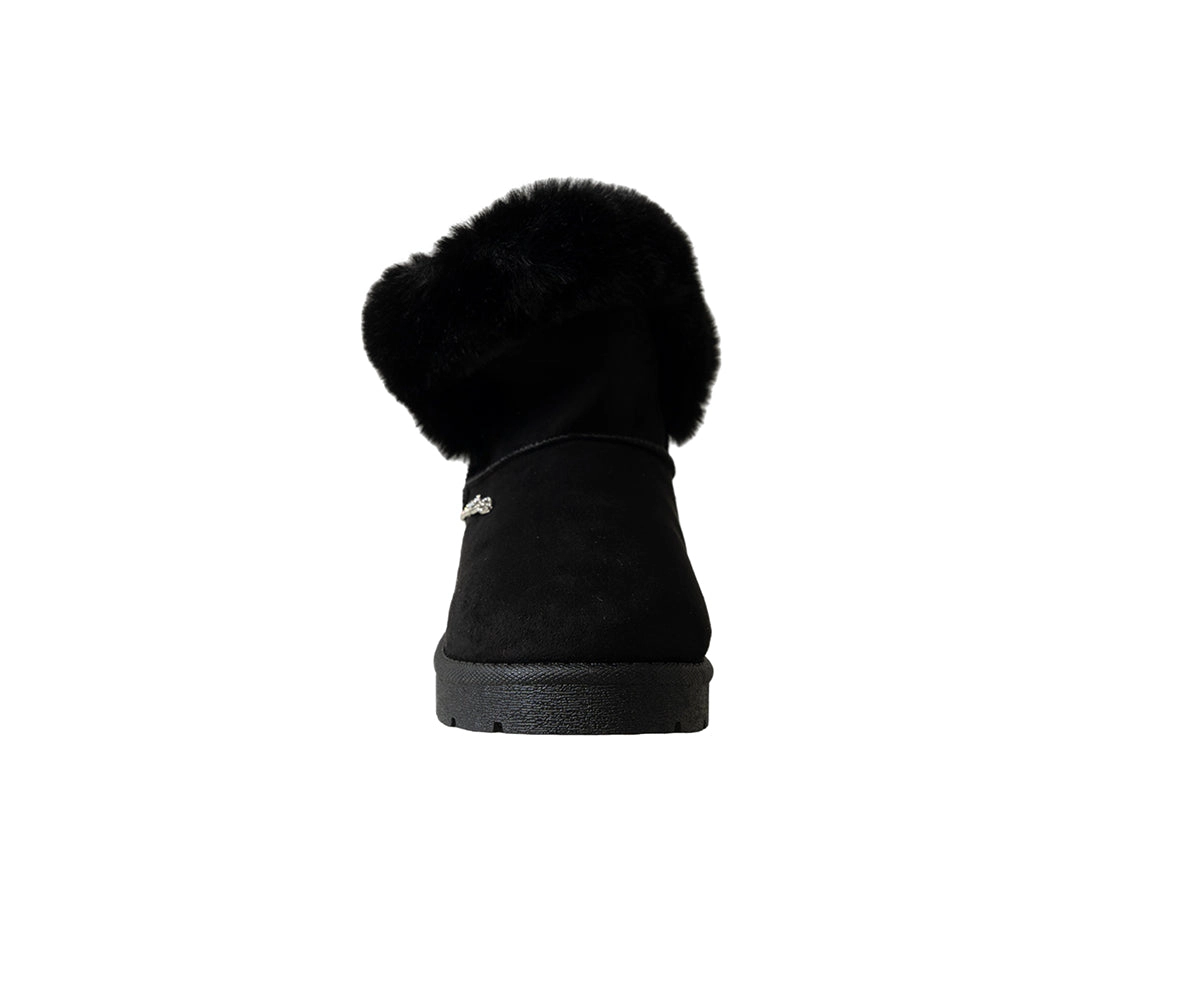 Bebe Women's Faux Fur Trim Boot with Charm Detail