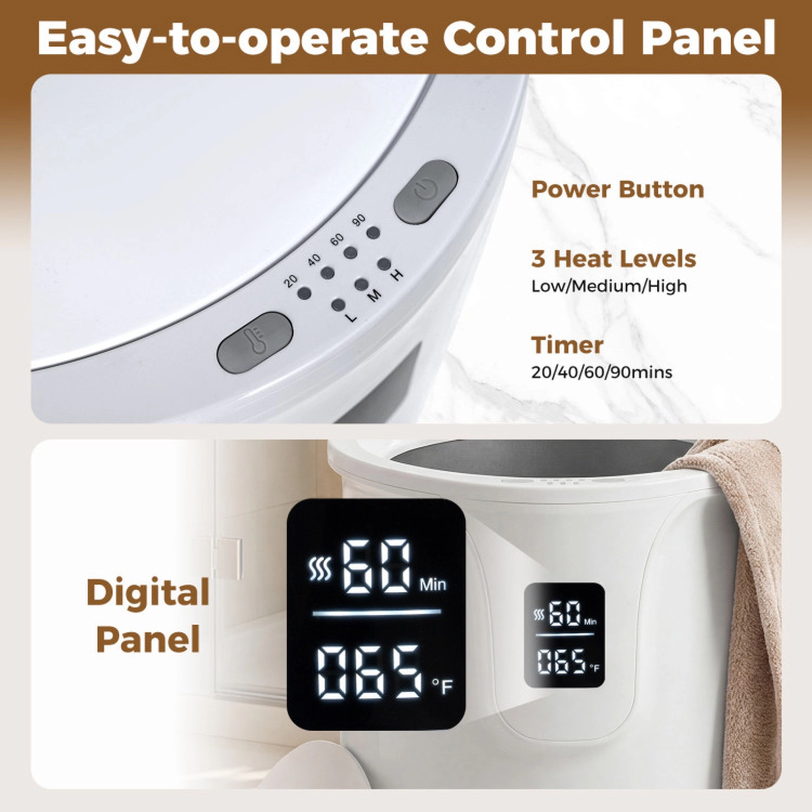 SUGIFT 20L Digital Panel 3 Heat Levels Fragrance Disc Tray Towel Warmer Bucket 13-in x 13-in x 21-in 400W White