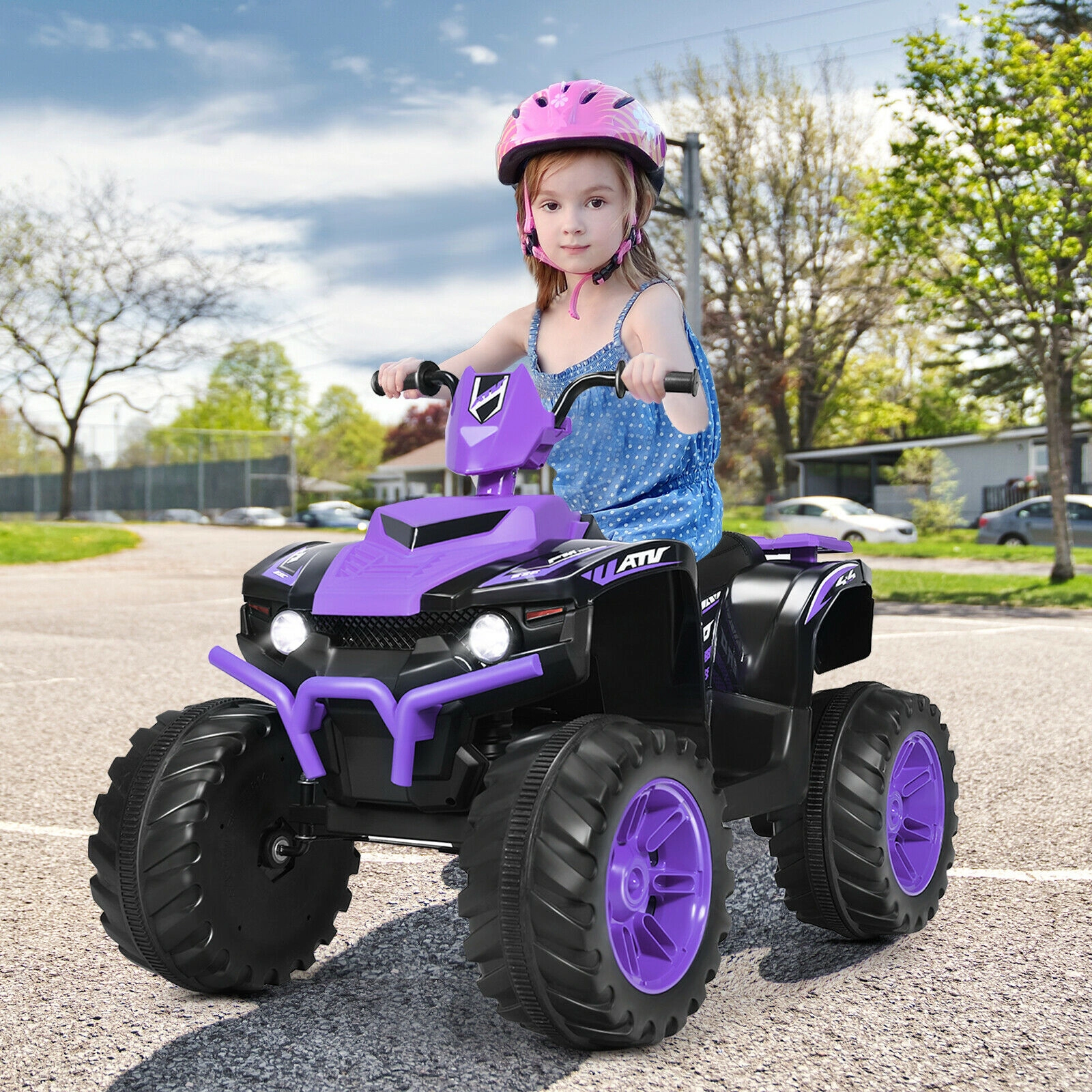 12V Kids ATV Quad 4-Wheeler Ride on Car LED Headlights High Low Speed Forward/Reverse Ages 3-7 77-lb Capacity