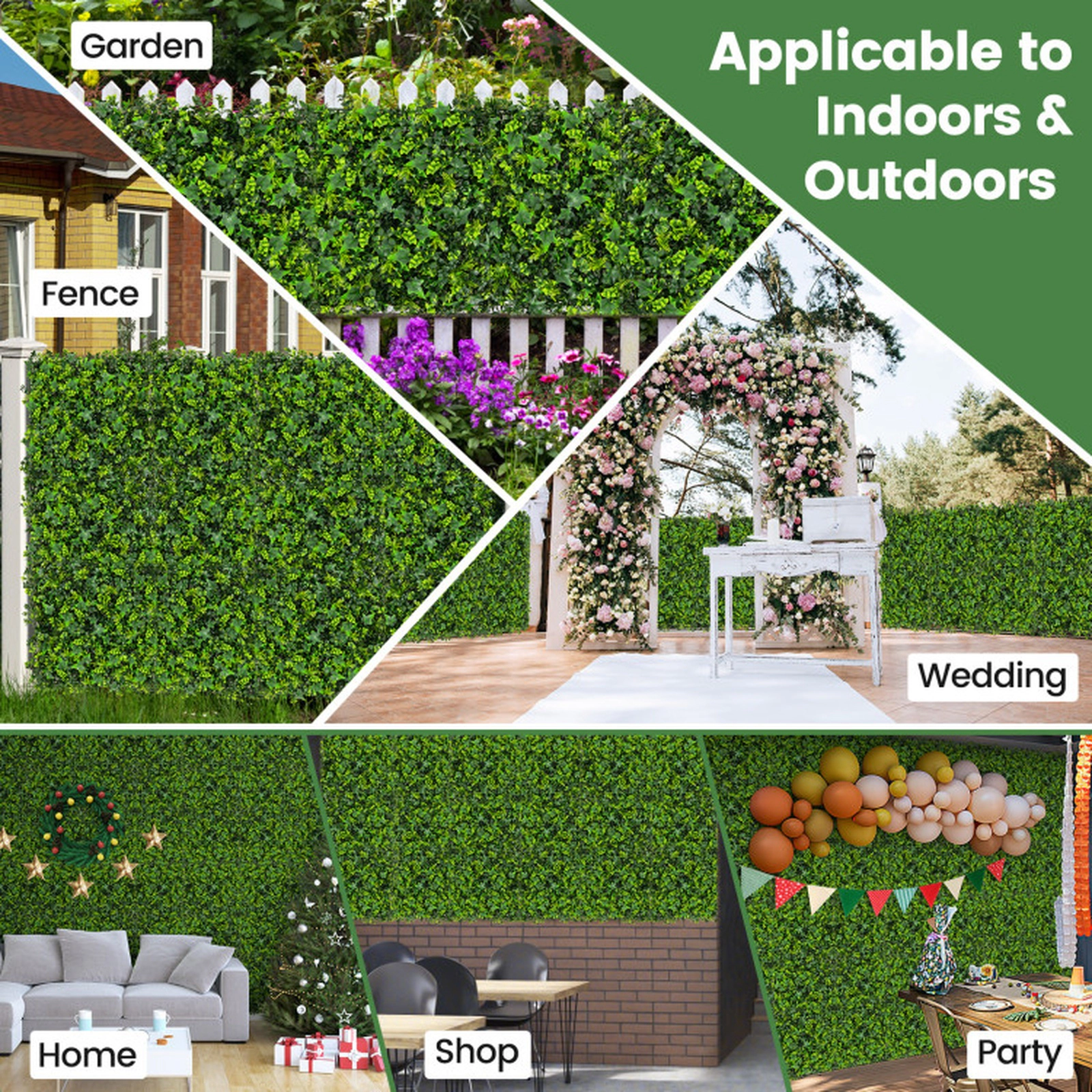 SUGIFT 12-Pack 20-in x 20-in Interlocking Gradient Leaves Artificial Greenery Wall Panels 33 sq ft 17-lb Green