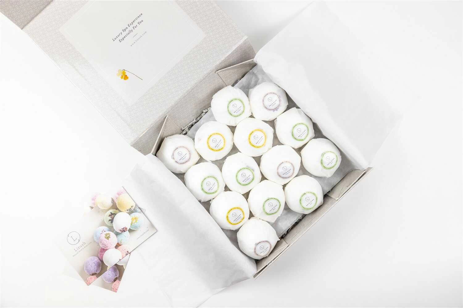 Lizush  Bath Bombs Gift Box, Set of 14 Handmade 100% Natural Bath Bombs