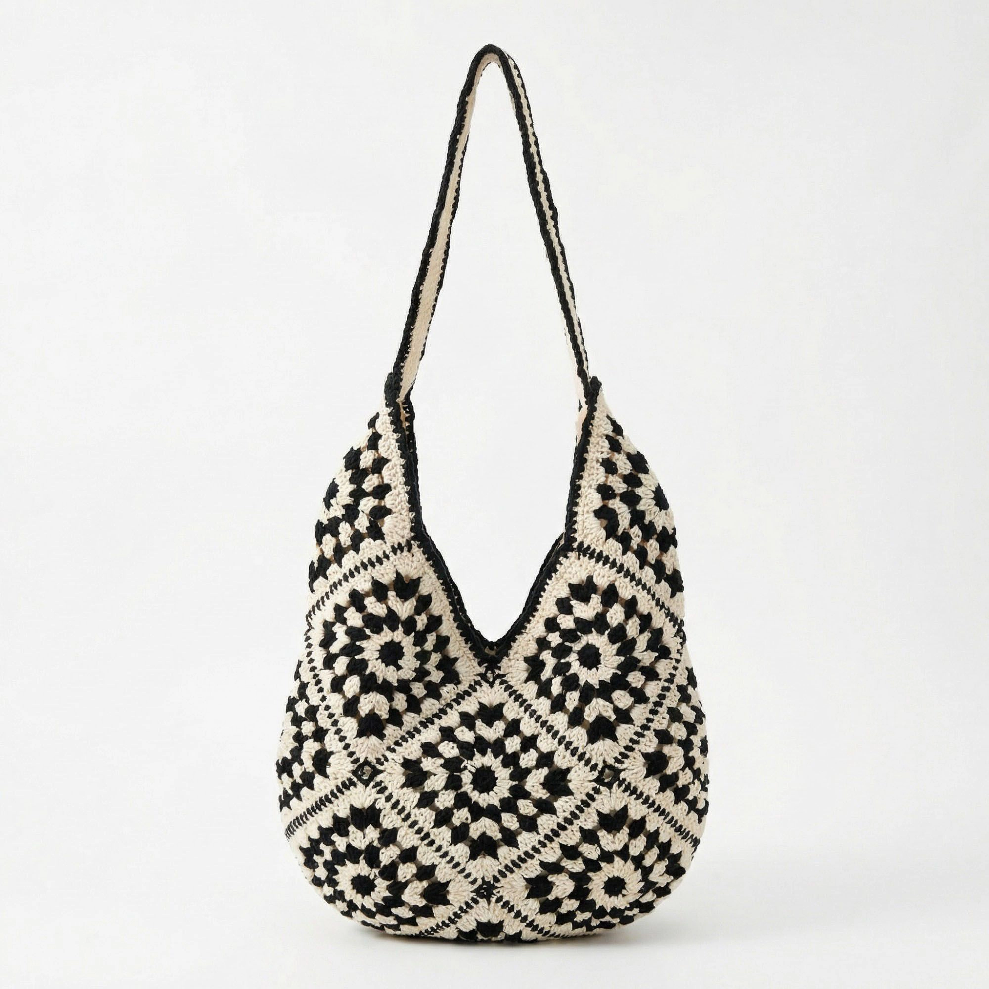 Alilang Women's Crochet Shoulder Bag with Open Knit Pattern Slouchy Hobo Silhouette and Wide Strap 15.3x12.2x0.8in