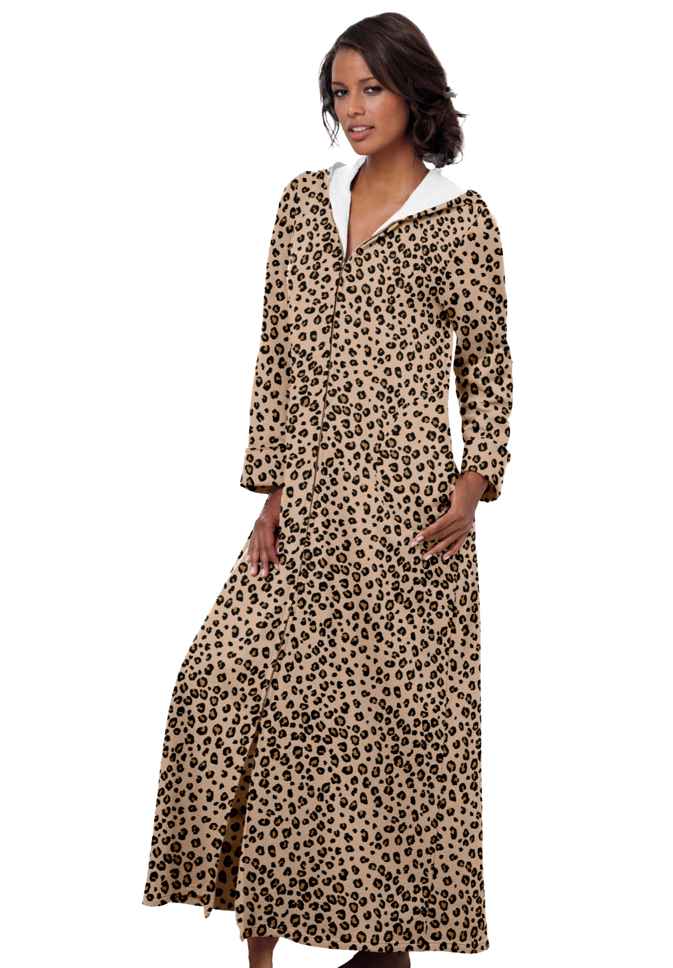 Dreams & Co. Plus Long Hooded Fleece Sweatshirt Robe