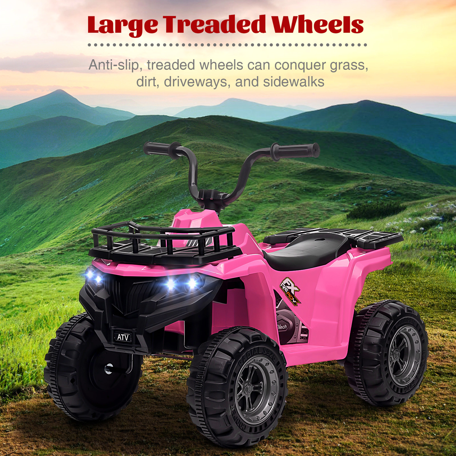 12V Kids Ride On ATV Quad, Electric 4-Wheeler w/Rechargeable Battery, Treaded Tires, Ergonomic Seat, for Ages 3-5