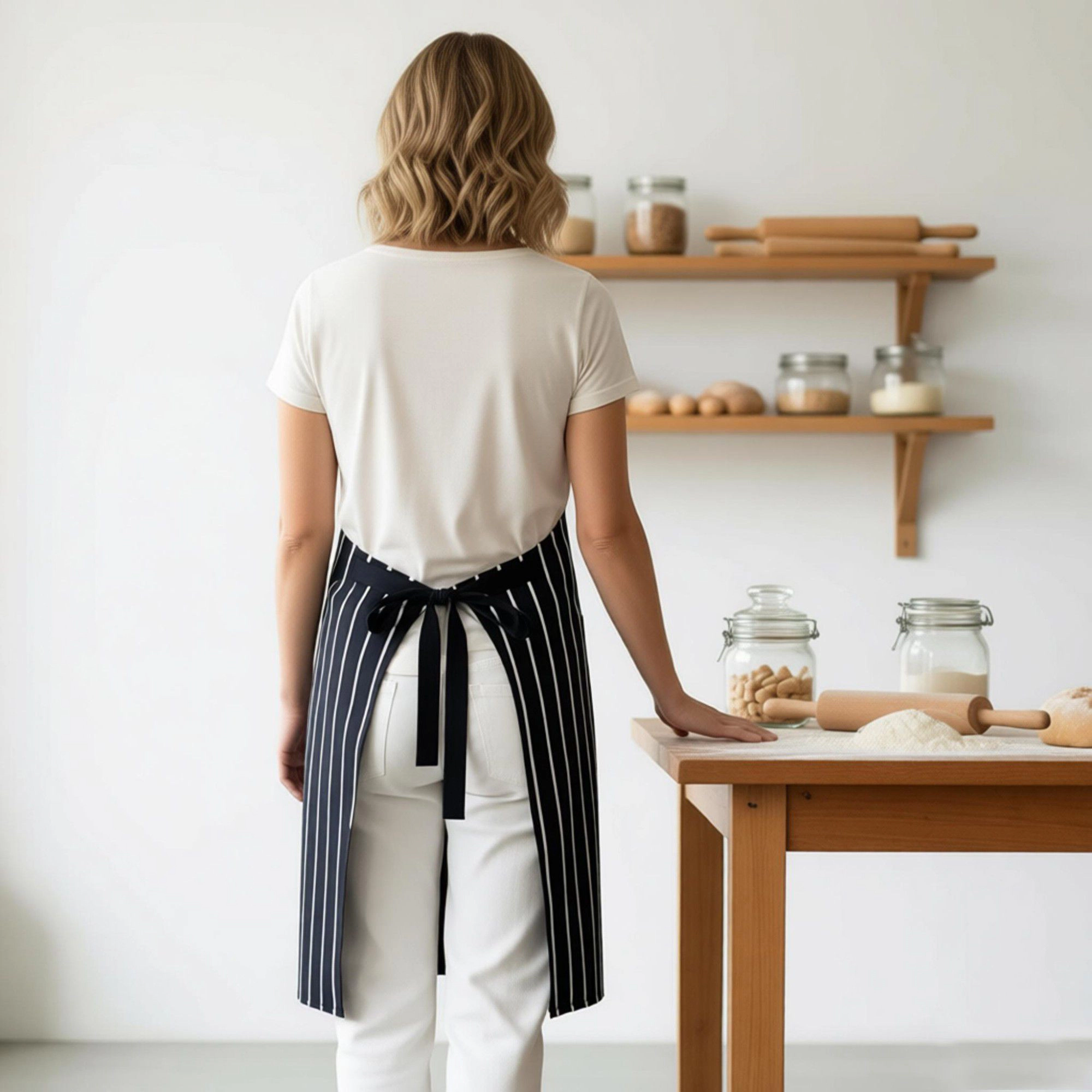 Alilang Unisex Striped Kitchen Apron Cotton Blend Adjustable Neck with Pocket for Cooking Baking Home Use