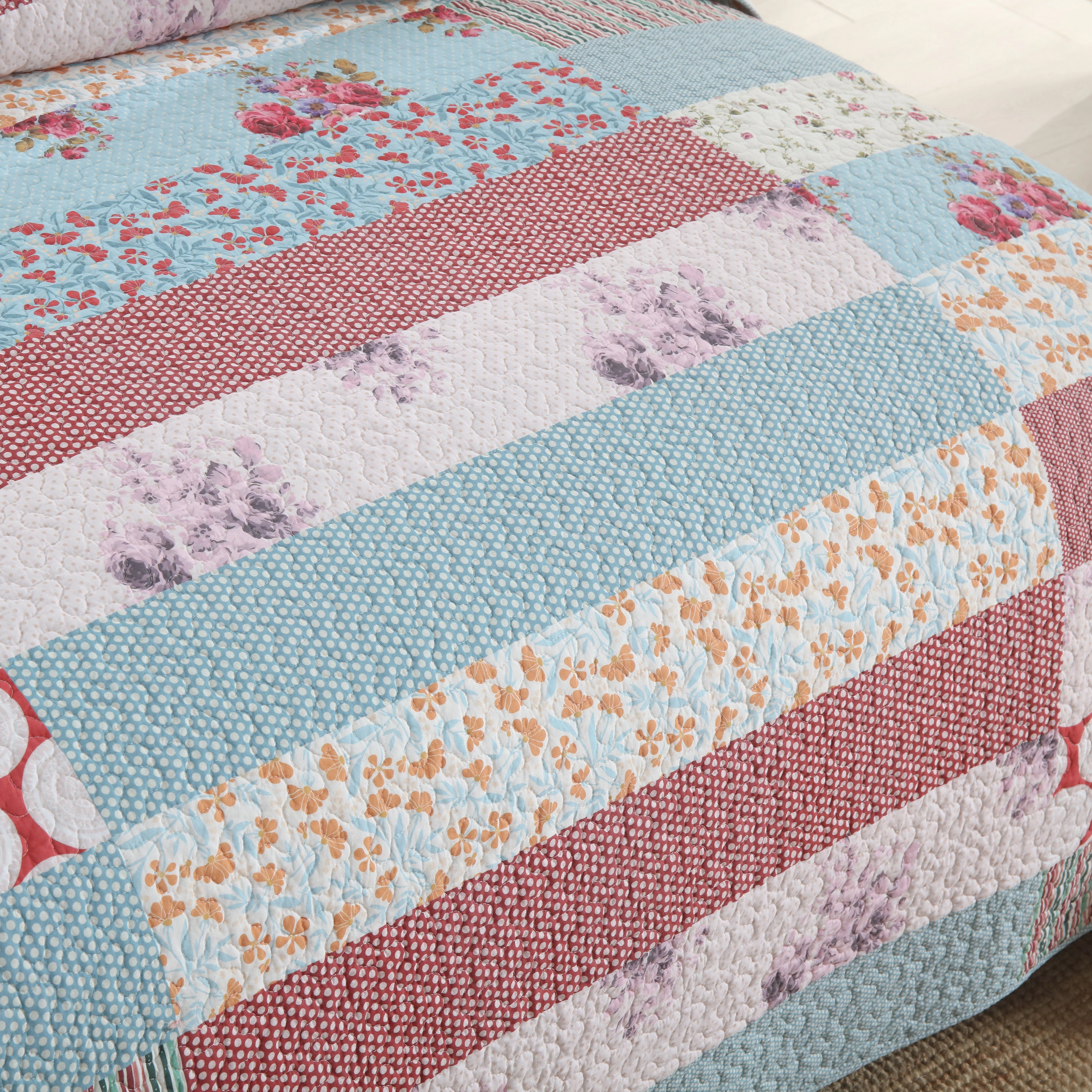 MarCielo 3 Pieces Floral Printed Quilt Bedspread Set-Soft Reversible Coverlet