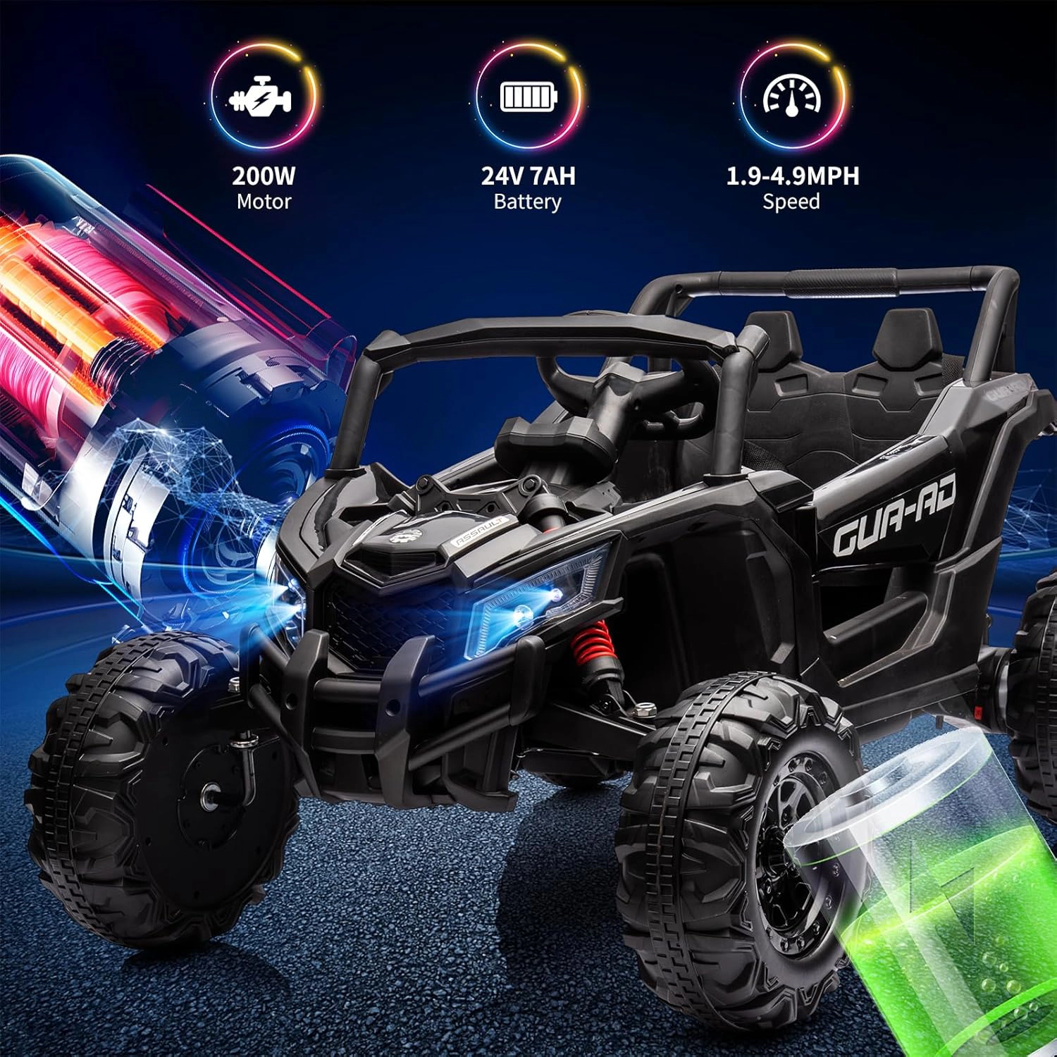 24V 2-Seater Kids Ride On UTV Car, Electric Vehicle w/Remote Control, LED Lights, Music, Suspension, EVA Wheels