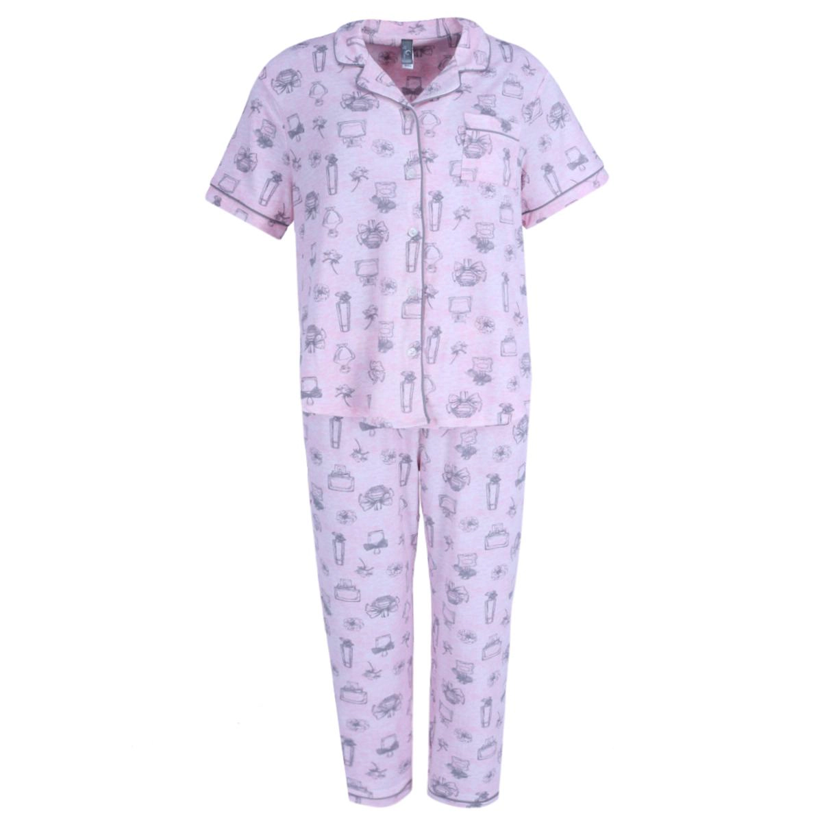 PJ Couture Women's Button Down Notch Collar Short Sleeve Capri Set