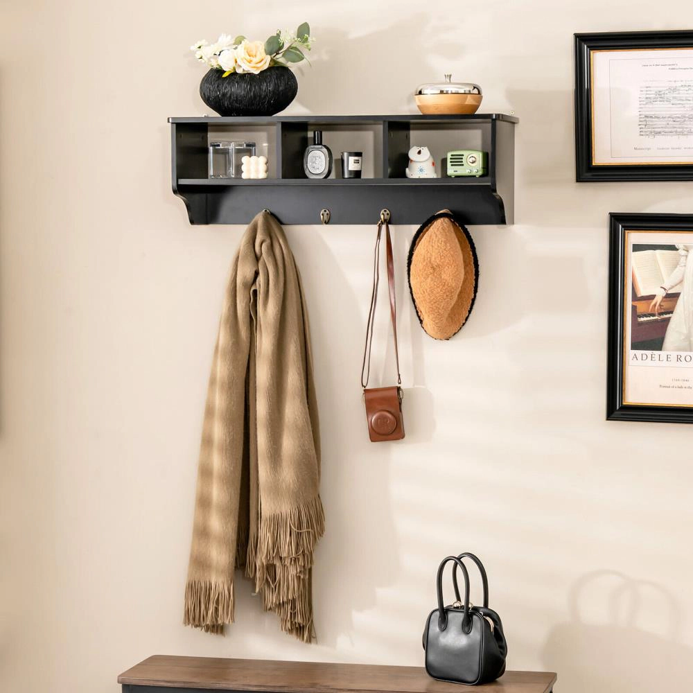 Hivvago Wall Mount Cubby Organizer Hooks Entryway Storage Shelf