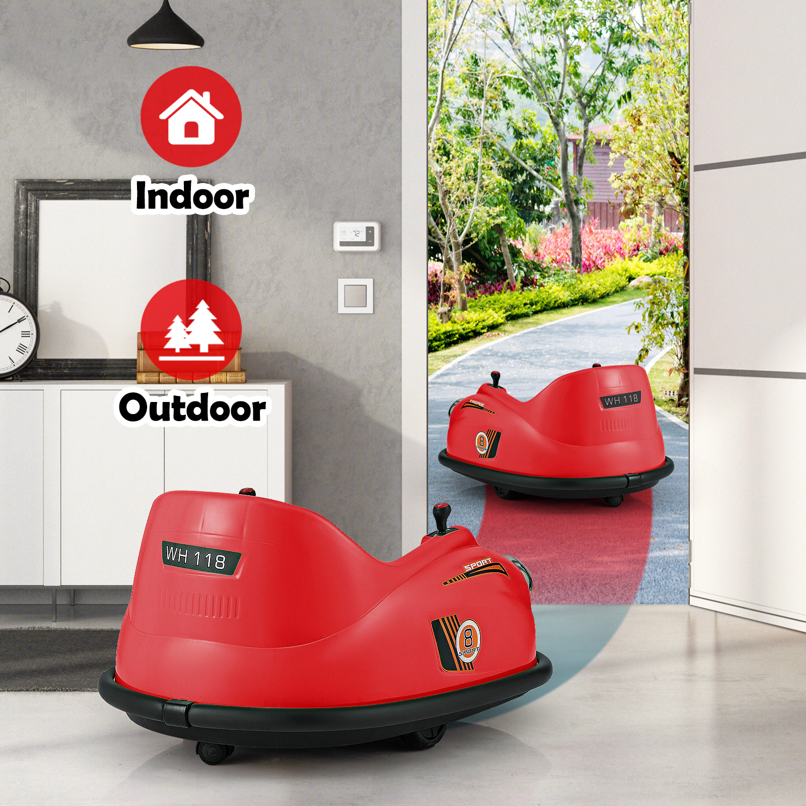 Hivvago 12V Electric Kids Ride on Bumper Car Battery Powered Bumping Car with Remote Control-Red