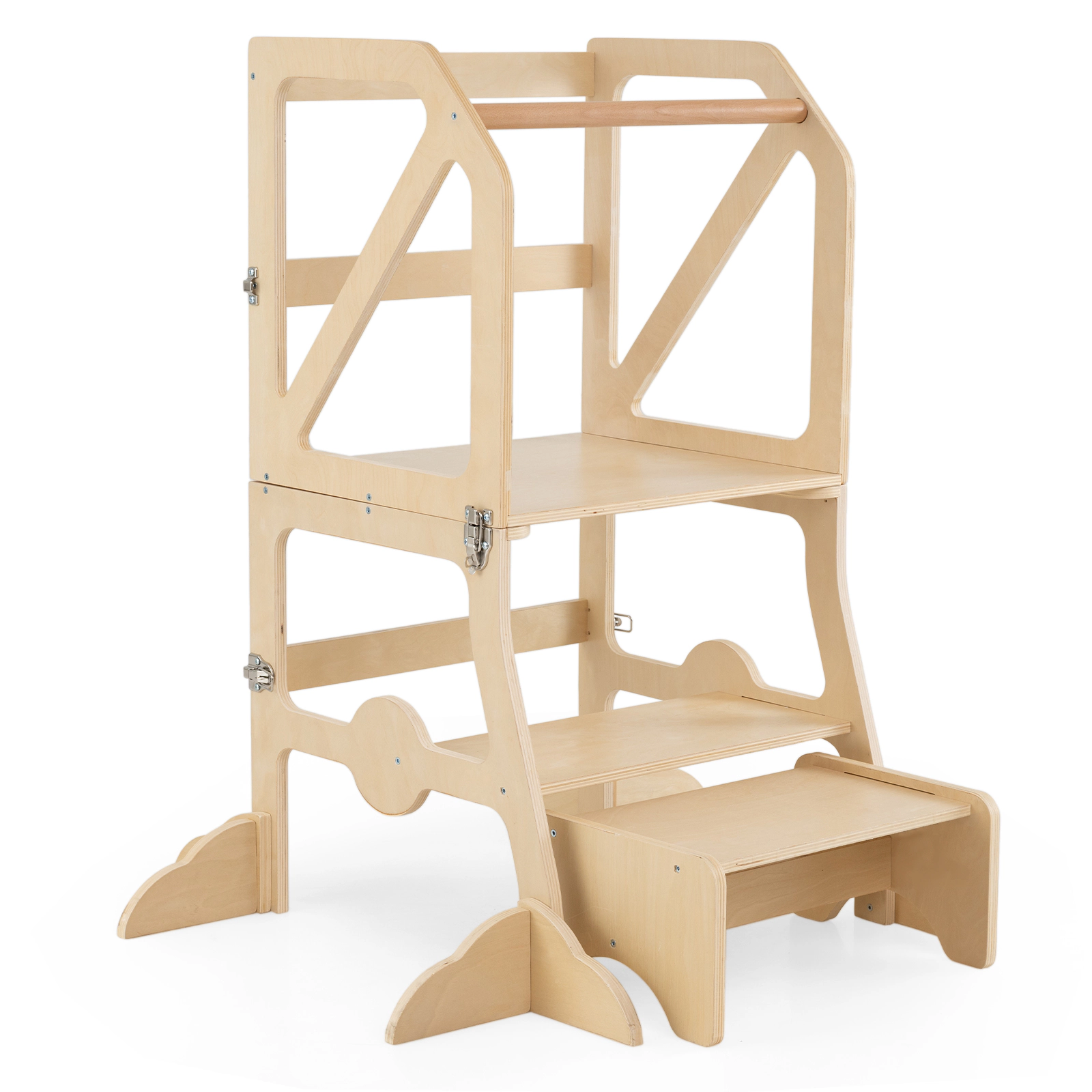 SUGIFT Multifunctional Kids Kitchen Step Stool Natural with Removable Safety Bar