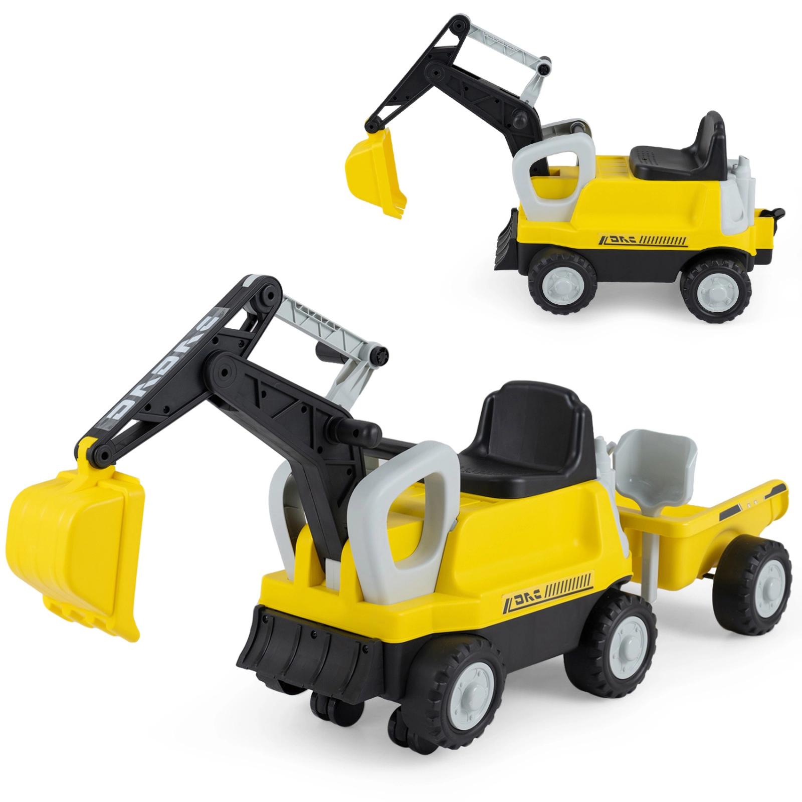 SUGIFT 2-in-1 Kids Ride-On Tractor and Car with Digging Arm and Detachable Trailer 55-lb Capacity Ages 3+ Green/Yellow
