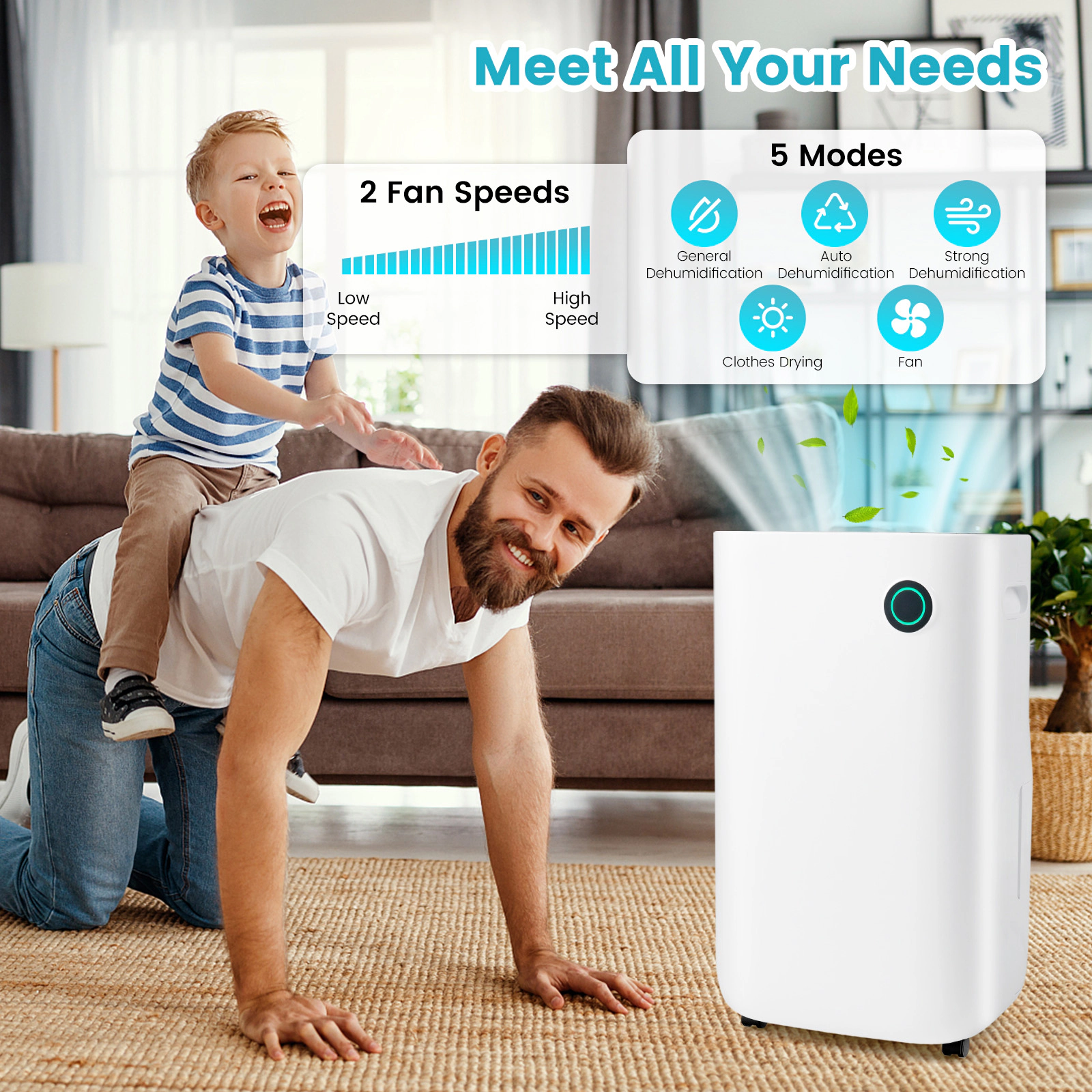 SlickBlue Portable Dehumidifier with 73 Pint Capacity, 5 Working Modes, 2 Fan Speeds, Large Water Tank and Wheels