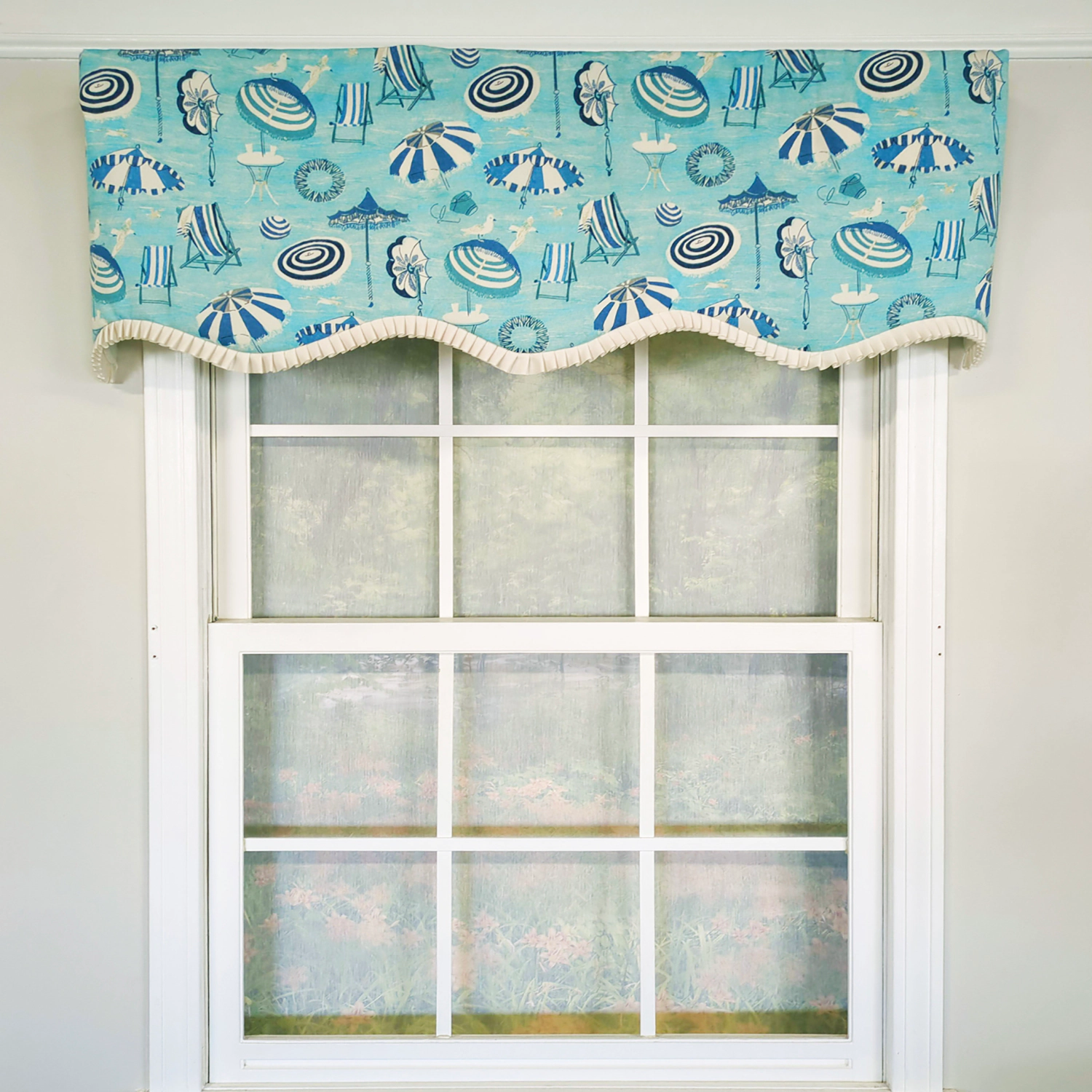 RLF Home 100% Cotton Umbrellas Provance With Ivory Lining Rod Pocket Window Valance 50" x 17" Blue