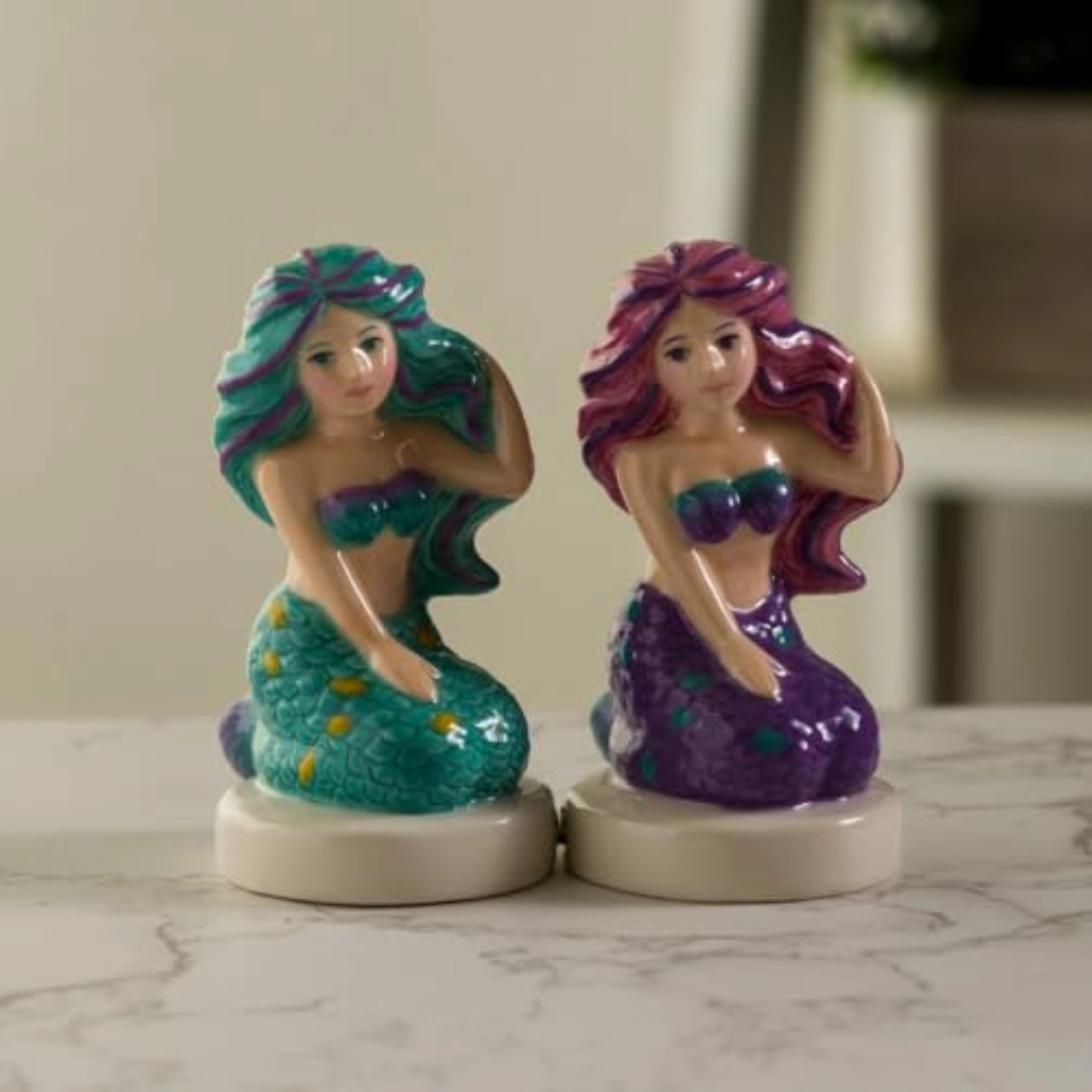 Pacific Giftware Seaside Serenade Mermaids Ceramic Magnetic Salt and Pepper Shaker Set