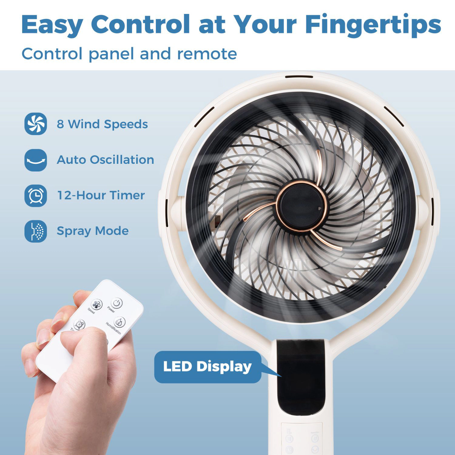SlickBlue Oscillating Standing Fan with Water Mist Cooling and 8 Speed Settings