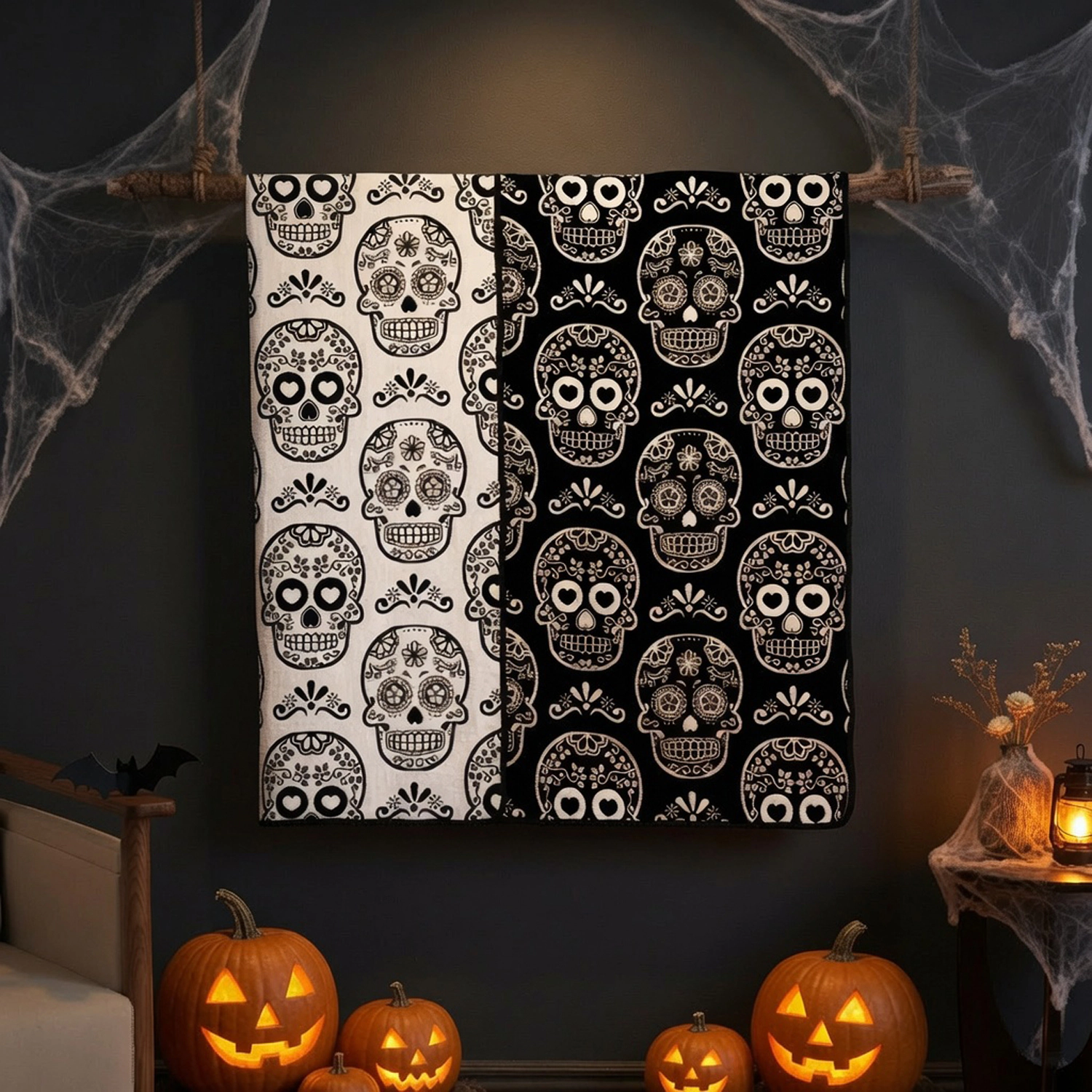 Greenland Home Fashions Sugar Skull 100% Polyester Accessory Throw 50x60 Black