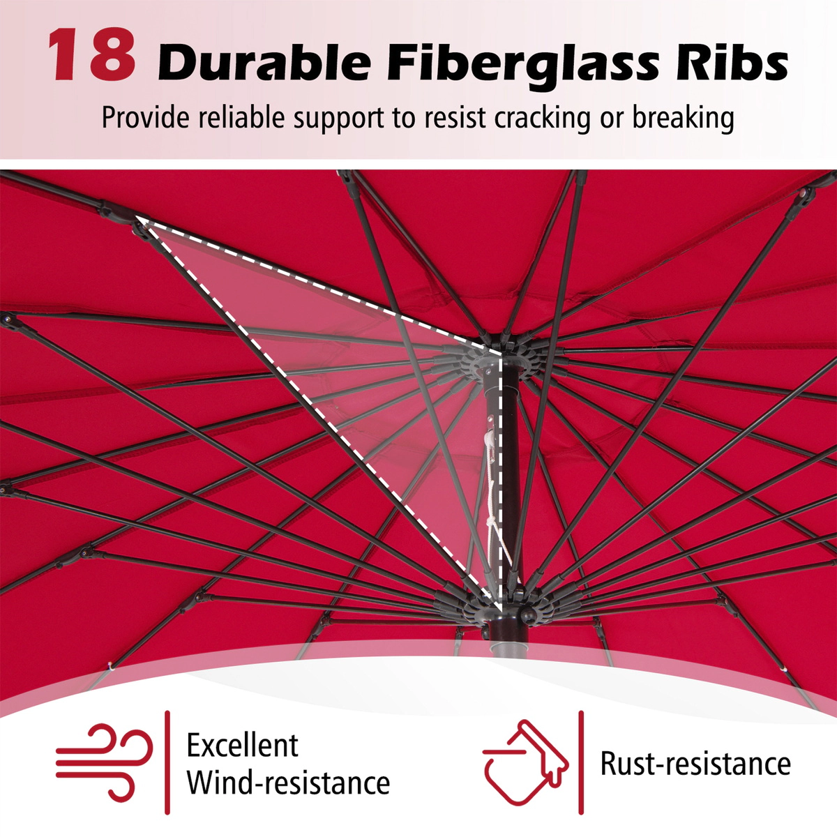 SUGIFT Wine 18 Fiberglass Ribs and Crank Lift 9 FT Round Patio Market Umbrella