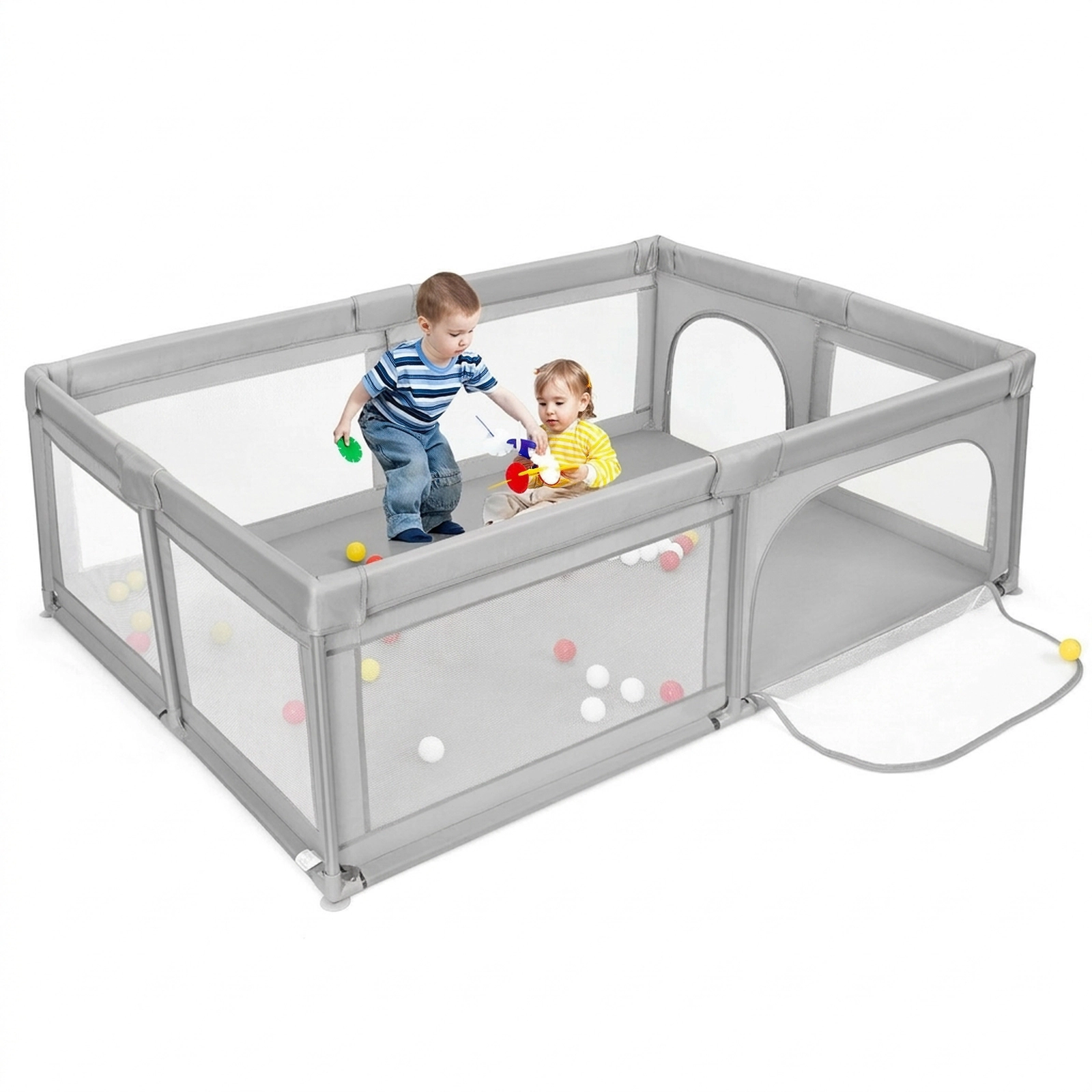 SUGIFT 81-in Extra Large Baby Safety Fence with 360-Degree View 27-in Standing Panels and 50 Ocean Balls