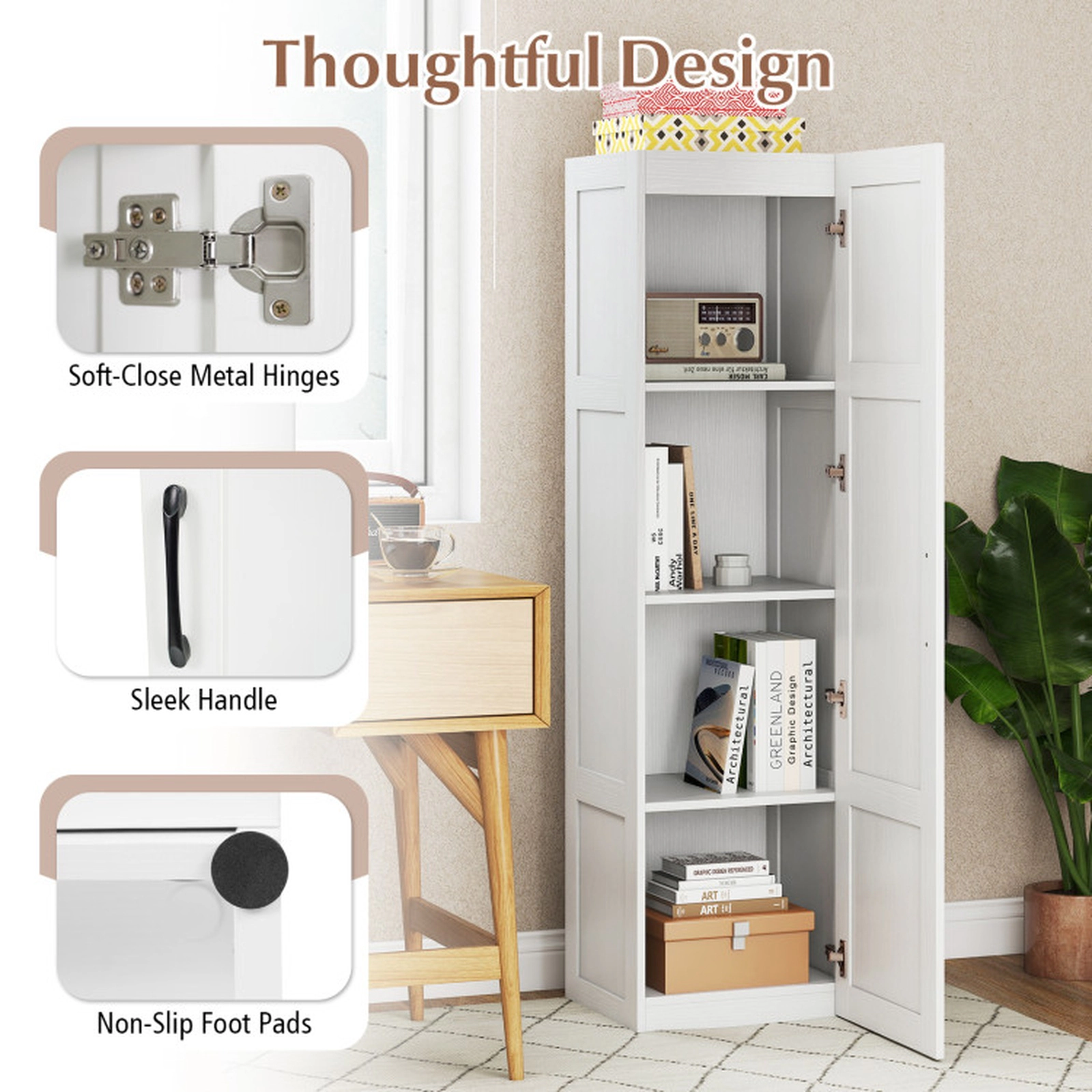 SUGIFT Tall Narrow 4 Shelves Door Freestanding Bathroom Storage Cabinet 16-in x 15-in x 59-in 110-lb Capacity White