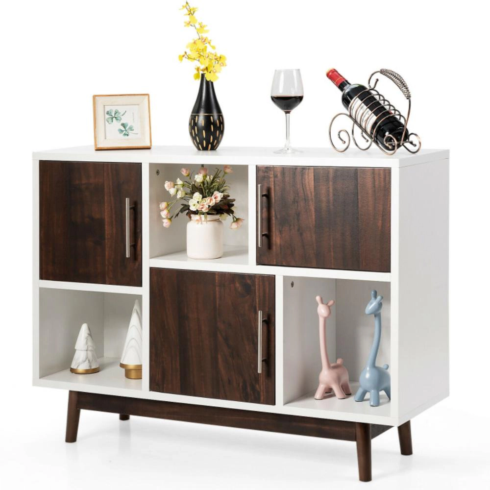 Hivvago Wooden Sideboard Cabinet with Display Shelves and Storage Compartments