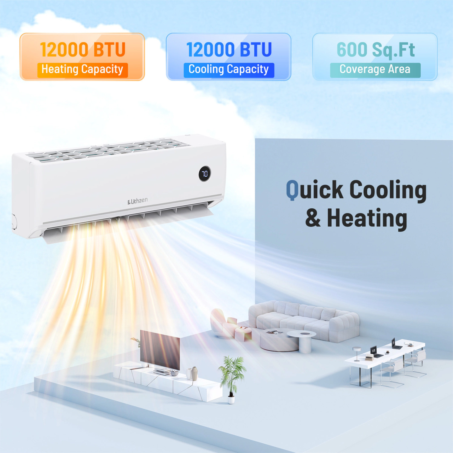 LJG 12000 BTU 18.1 SEER2 208/230V Mini Split Air Conditioner Works with Alexa